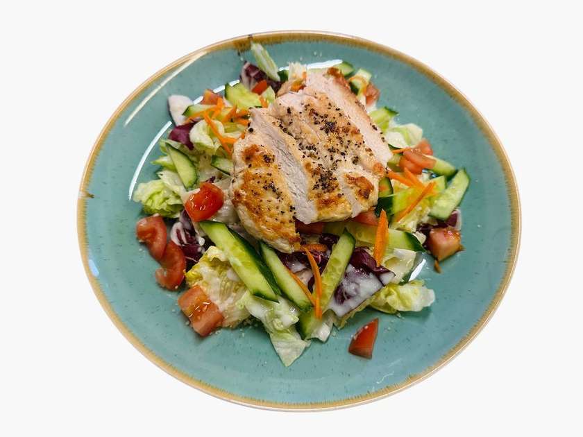 Grilled chicken breast on couscous salad