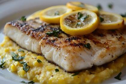 File de cod prajit cu mamaliga si mujdei (350g)