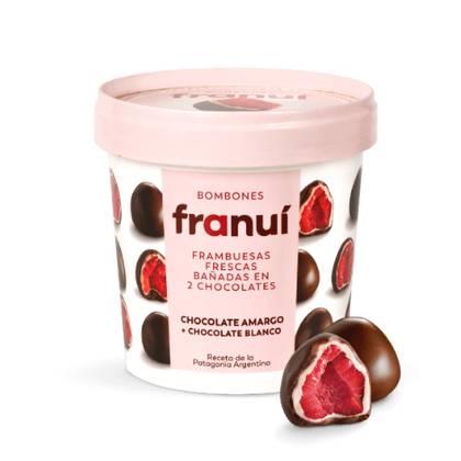 Franui raspberries in white chocolate and dark chocolate