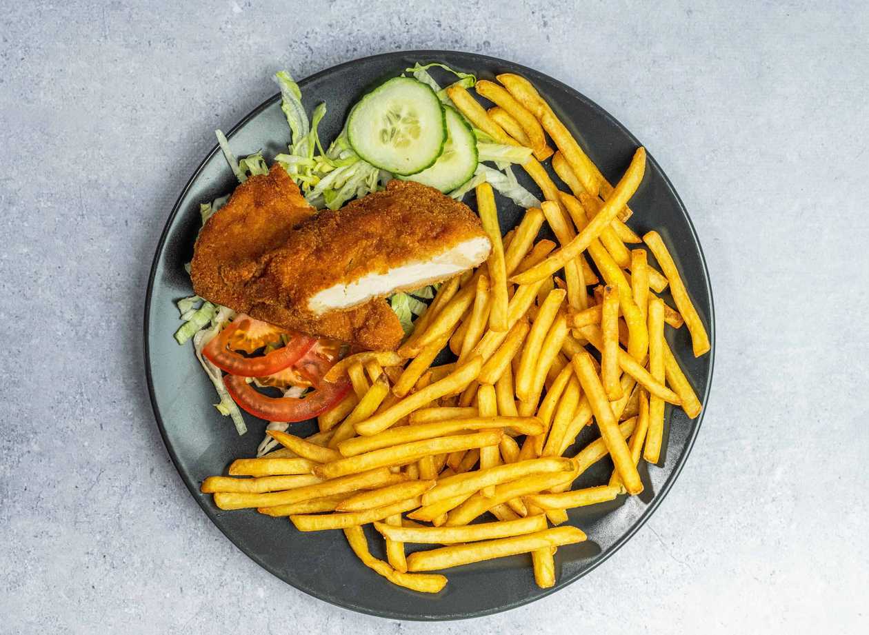 Chicken schnitzel with fries
