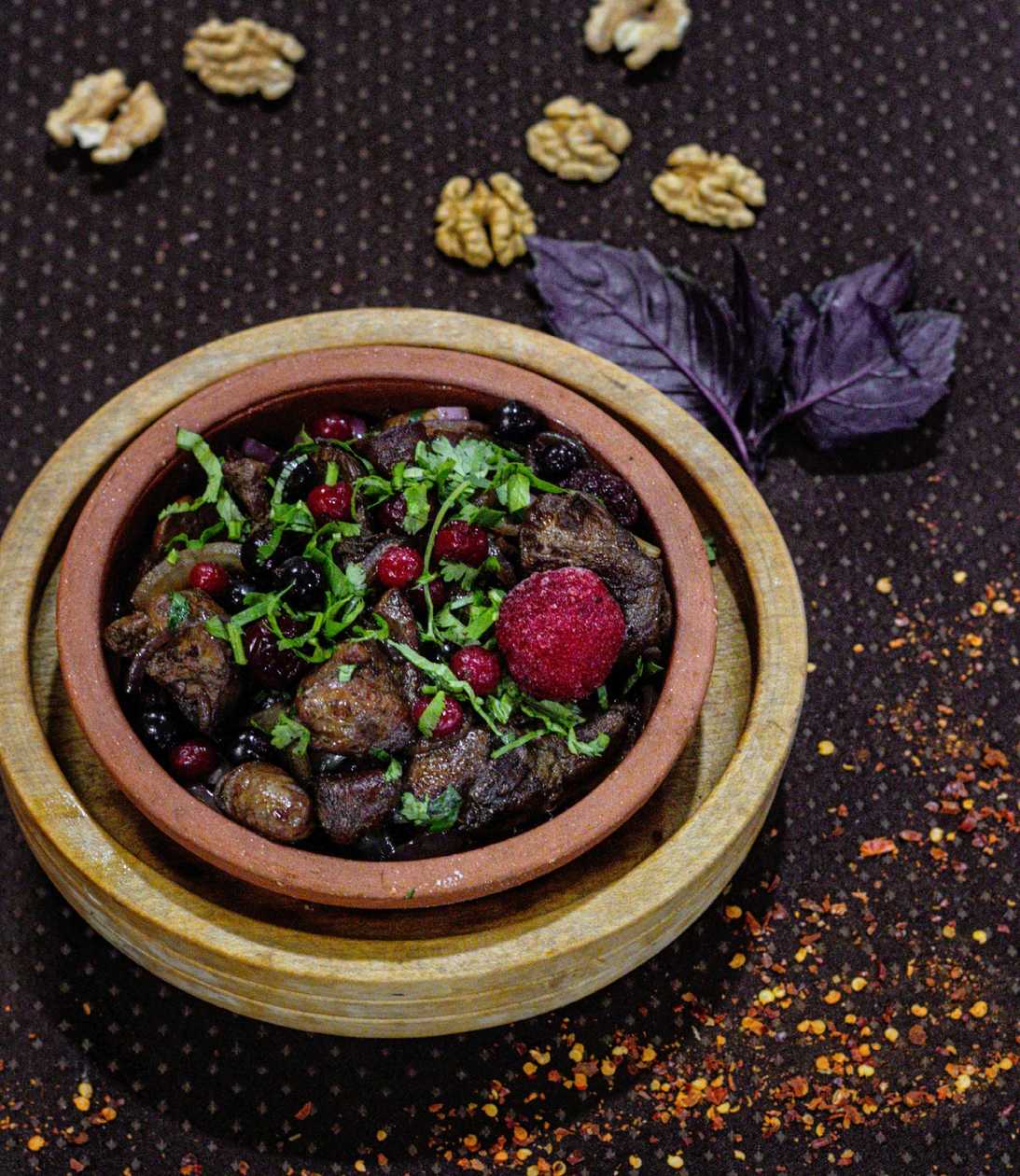 ქათმის გულღვიძლი სეზონური ხილით