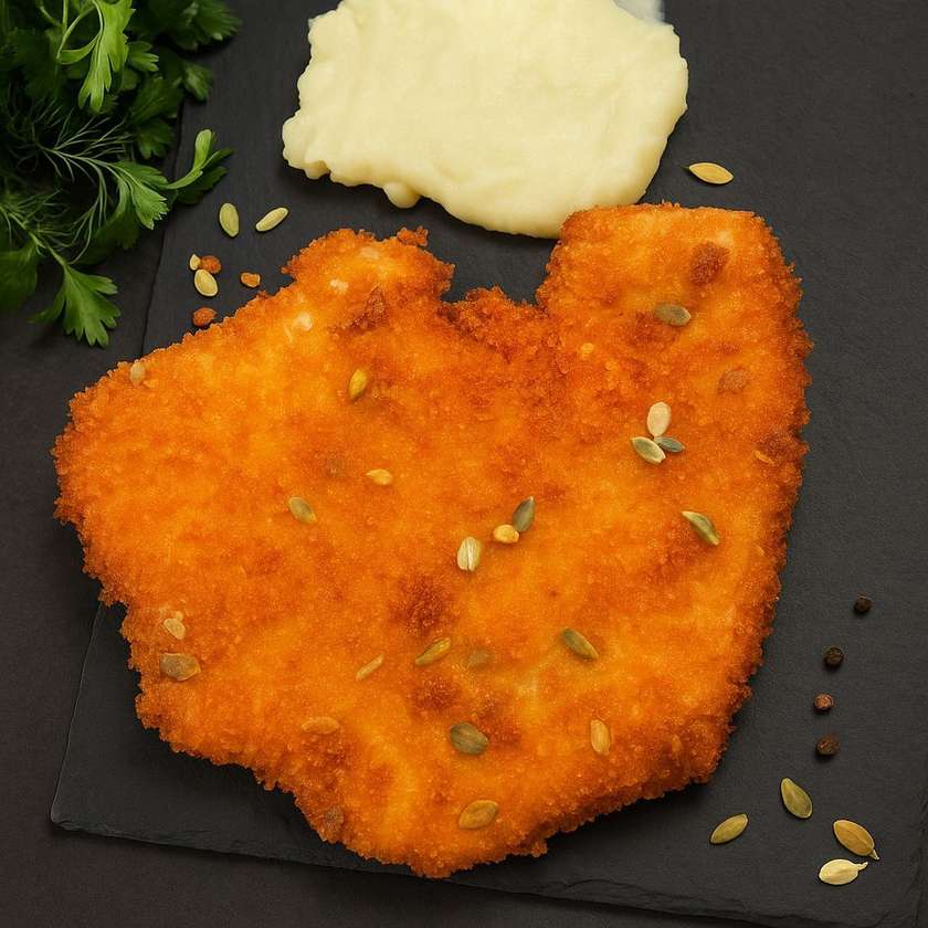 Snitel Grande de CURCAN cu Seminte de Dovleac si  Piure de cartofi