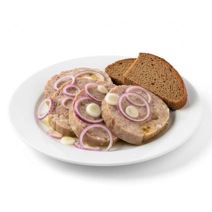 Tlačenka s octem a cibulí, tmavý chléb