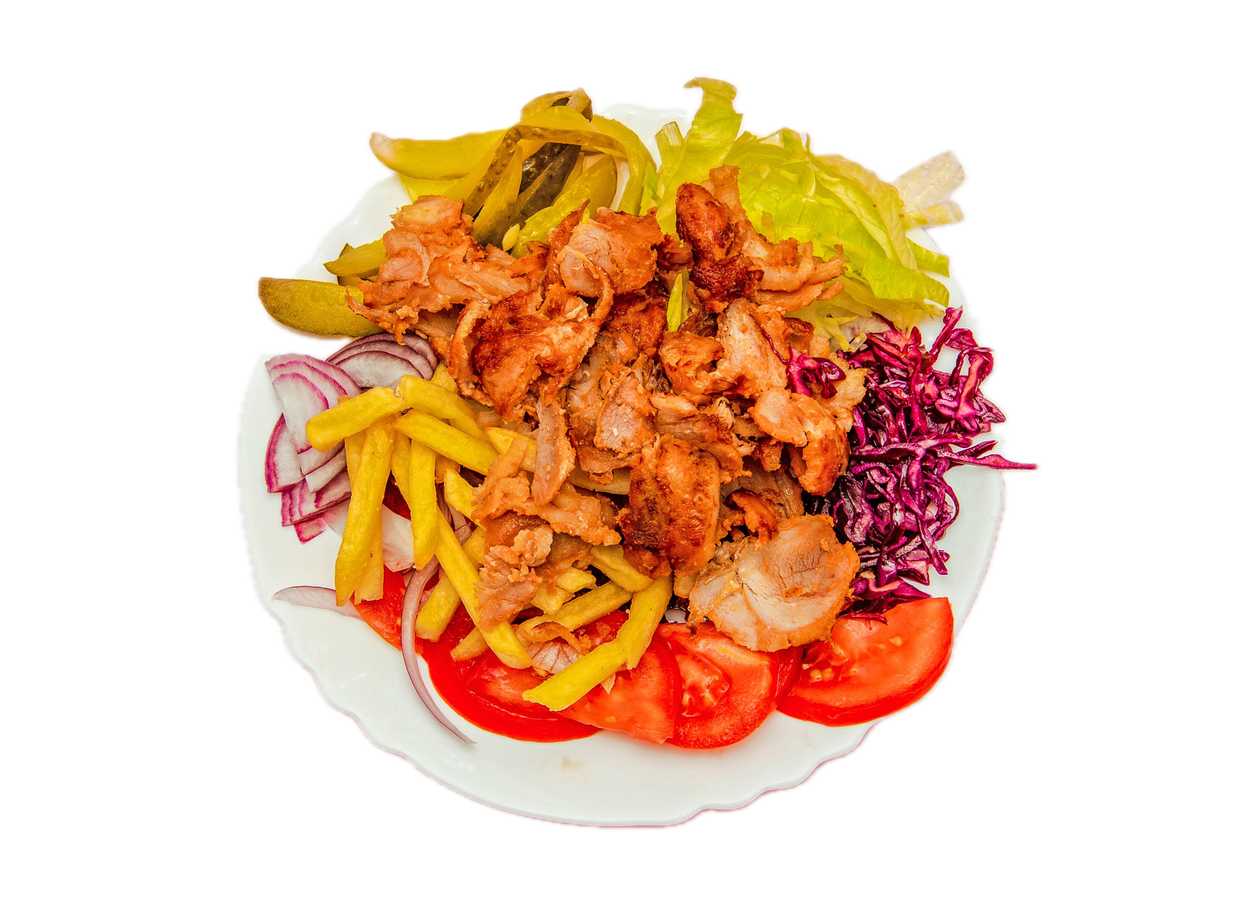 Beef kebab plate with fries