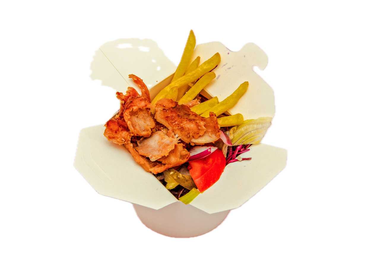 Chicken kebab box with fries