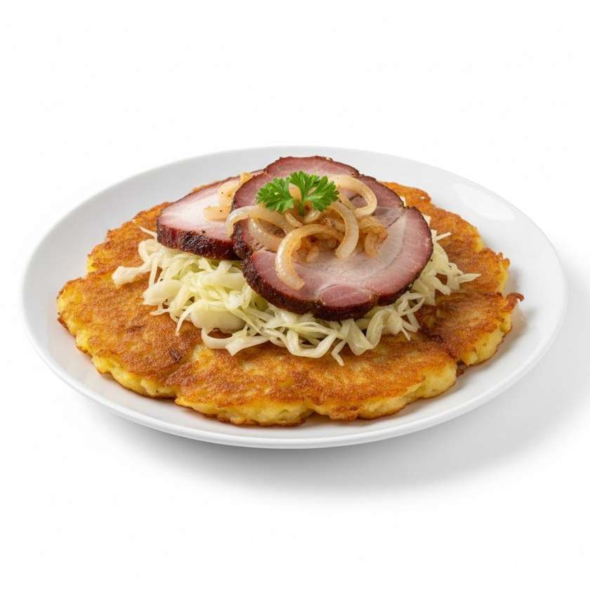 Kaplická cmunda -Bramborák s uzeným masem, zelím, cibulka