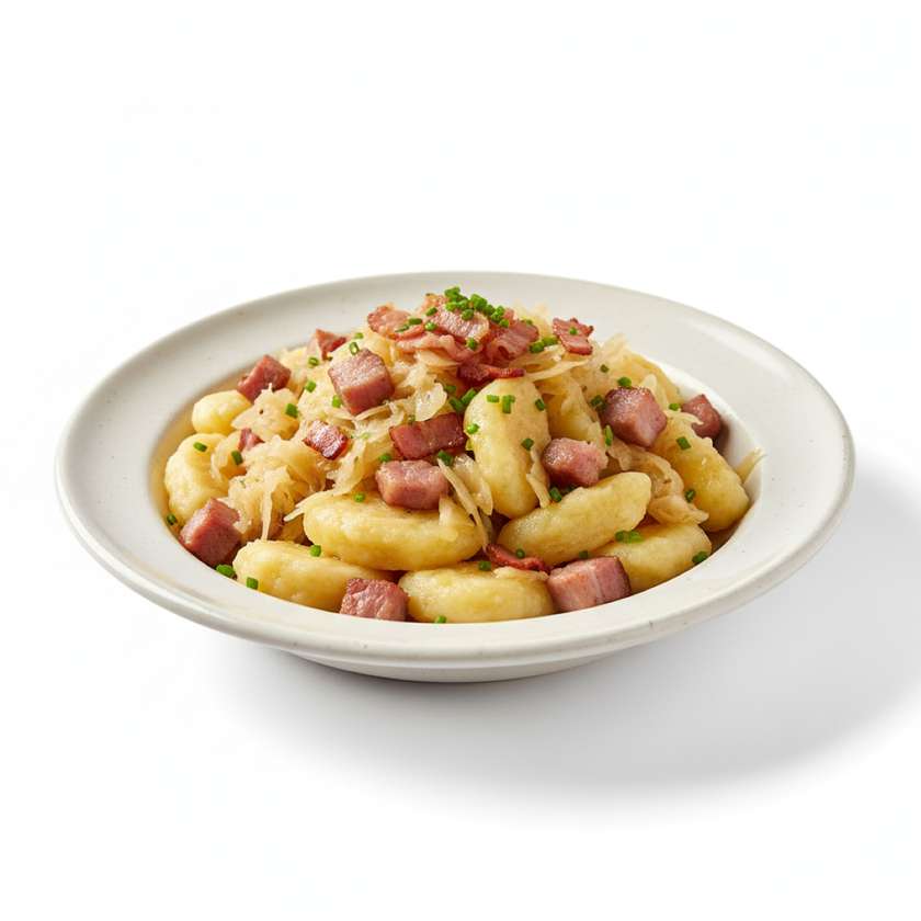 Halušky s uzeným masem a zelím (1,3,7)