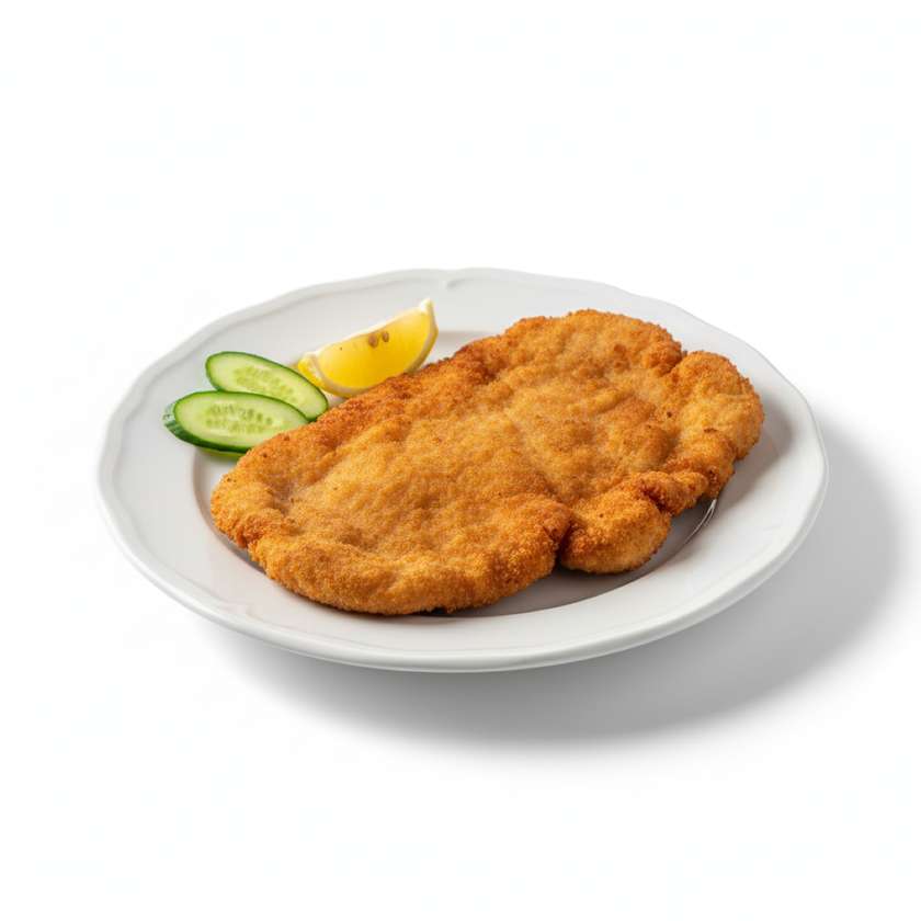 Smažený řízek /kuřecí,vepřový ? / citrónem a okurkou (1,3,7)