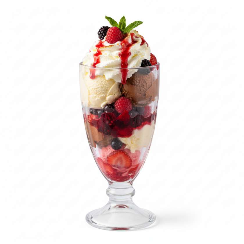 Zmrzlinový pohár s horkým ovocem a šlehačkou (7)