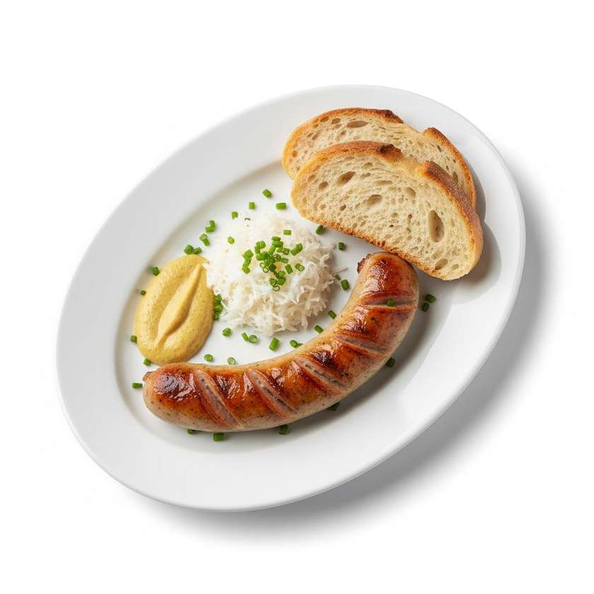 Grilled Styrian sausage with mustard, horseradish and bread