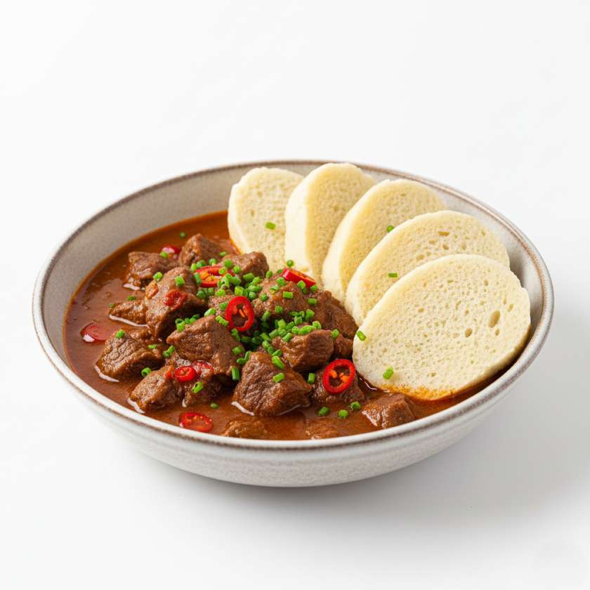 Hovězi chilli guláš,houskový knedlík (1,3,7)