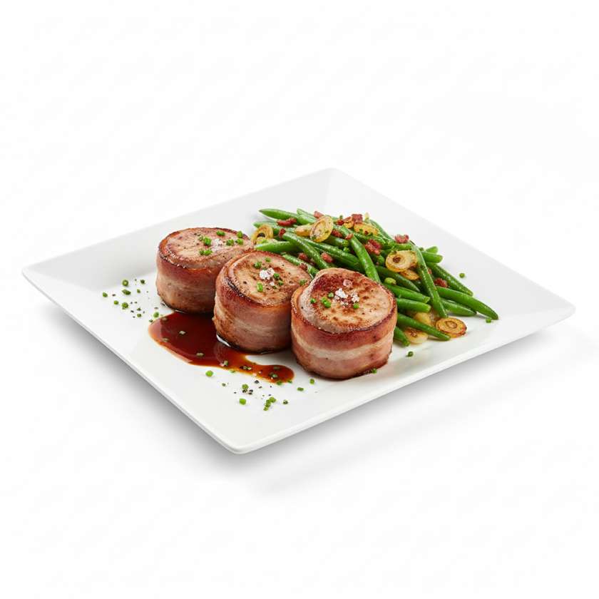 Medailonky z panenky se slaninou a fazolkami