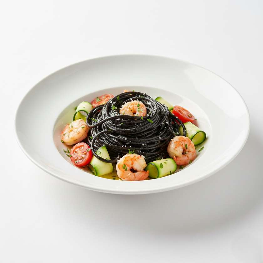 Spaghetti Nero di Sepia Camarão