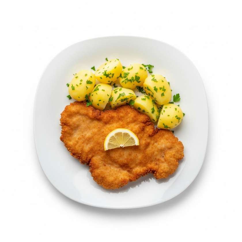 Fried steak with boiled potatoes
