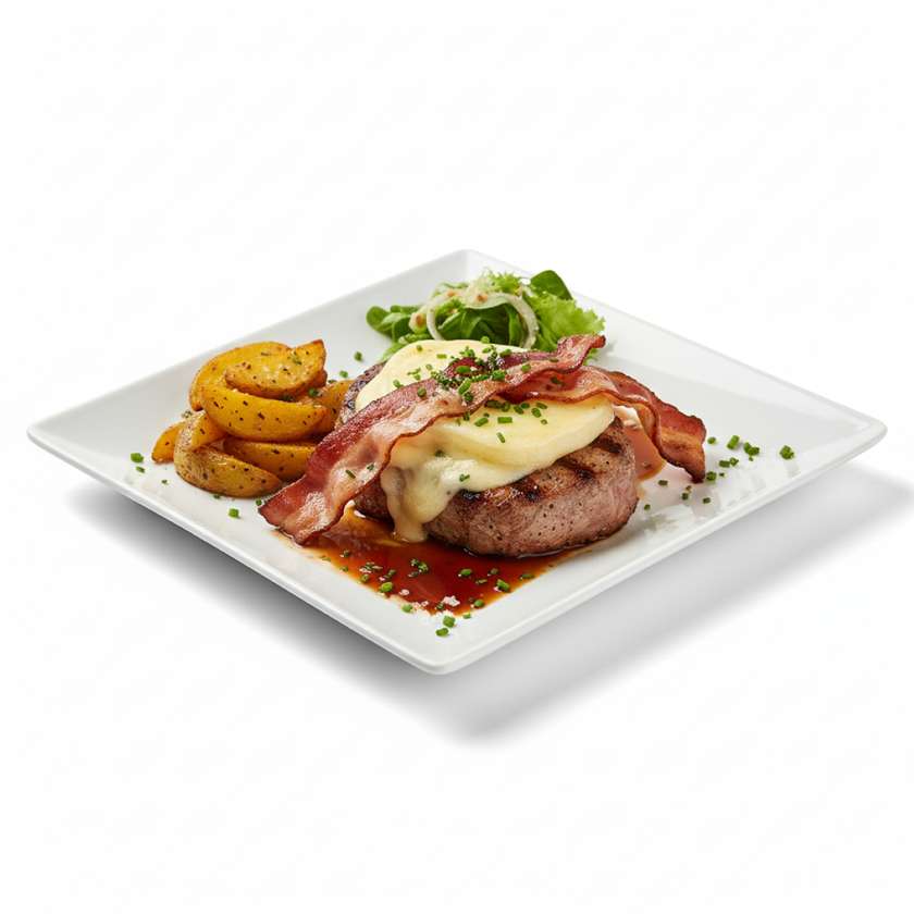 Vepřový steak s anglickou slaninou a hermelínem (1,7)