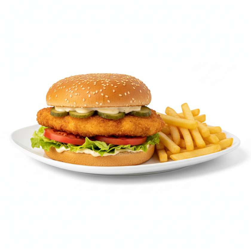 Chickenburger s hranolkami (1,3,7,9,10)