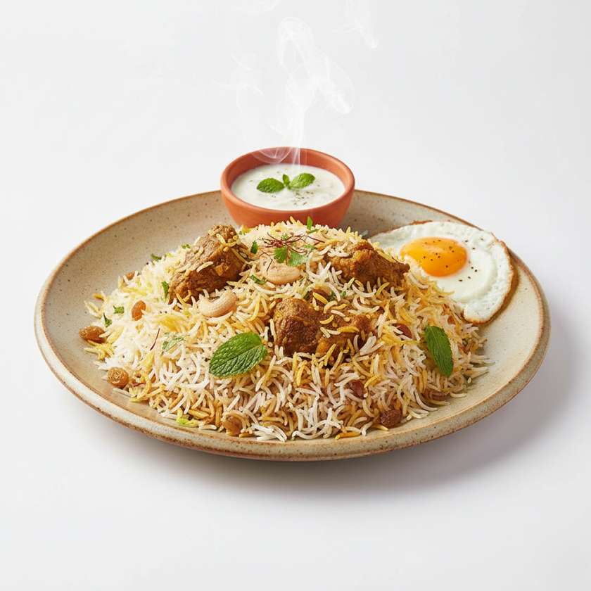 Kacche Gosht Ki Biryani