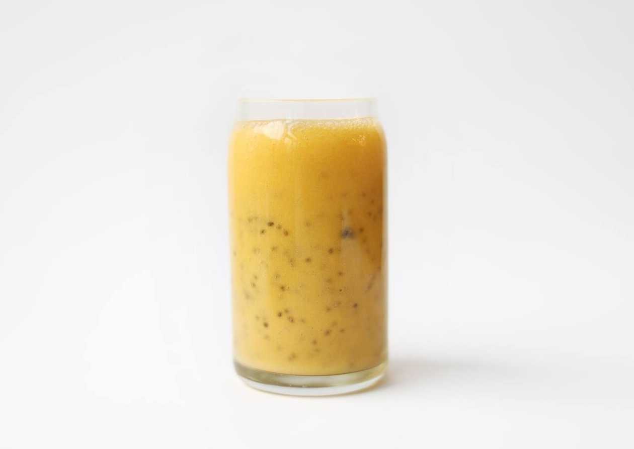 Peach, Peach-Mango Water, Orange, Mango Puree, Chia Seeds