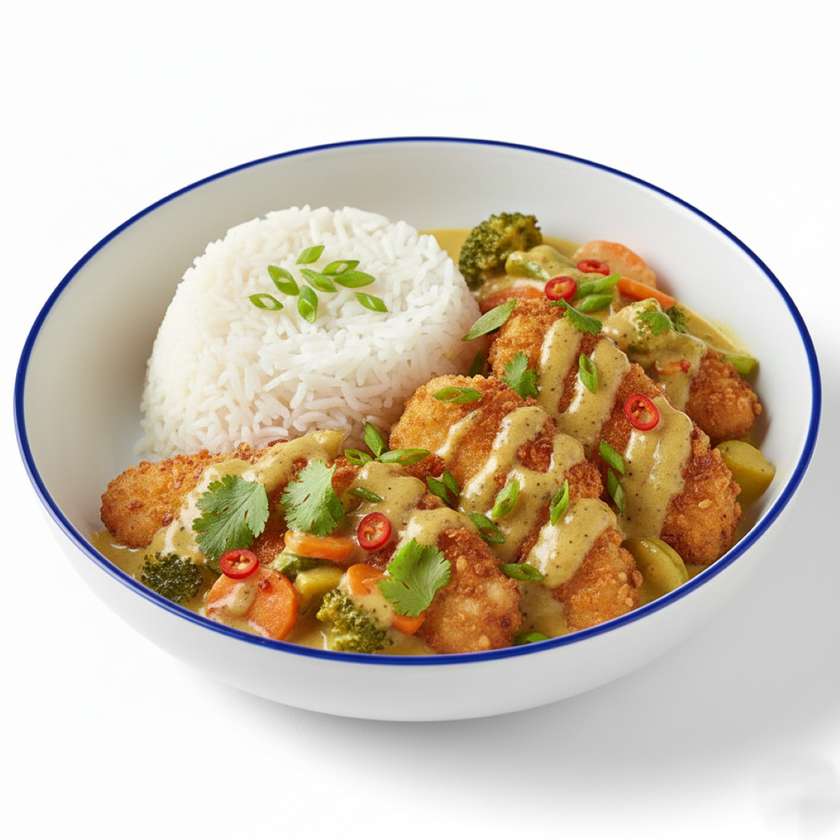 Curry Panko kuřecí / pečená kachna s rýží