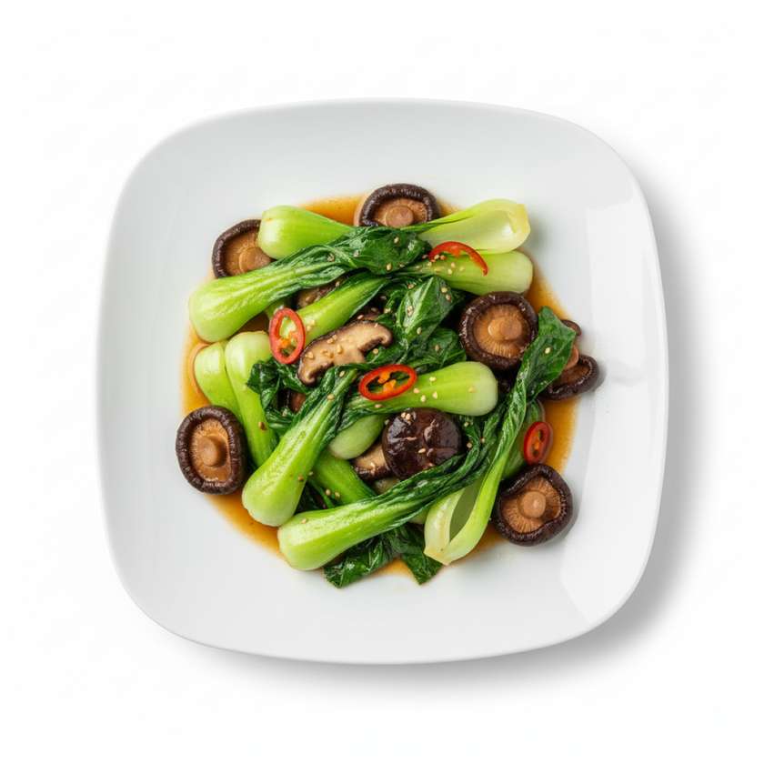 Stir-fried Organic Pak Choi with Chinese Mushrooms