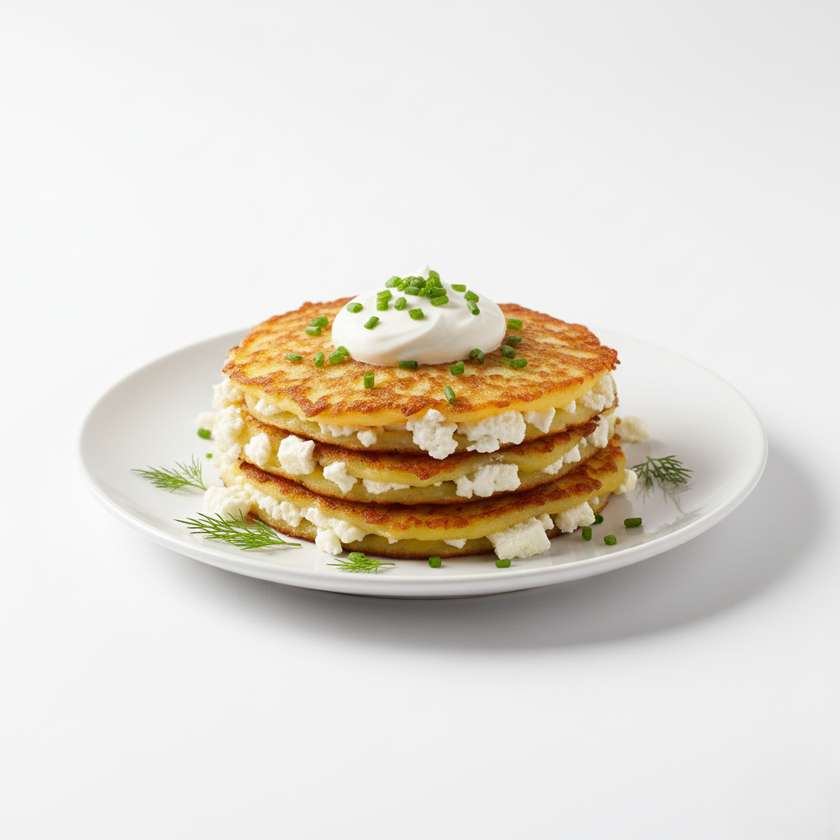 Boiled potato pancakes with Paneer cheese