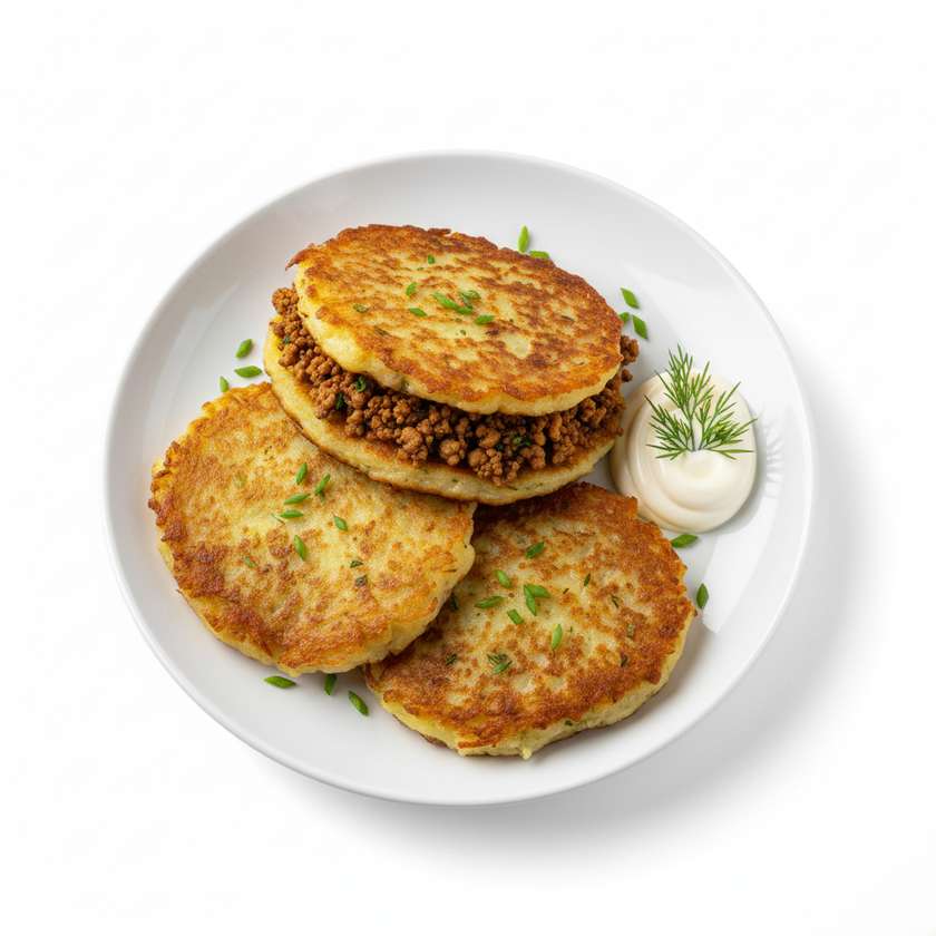 Boiled potato pancakes with soy