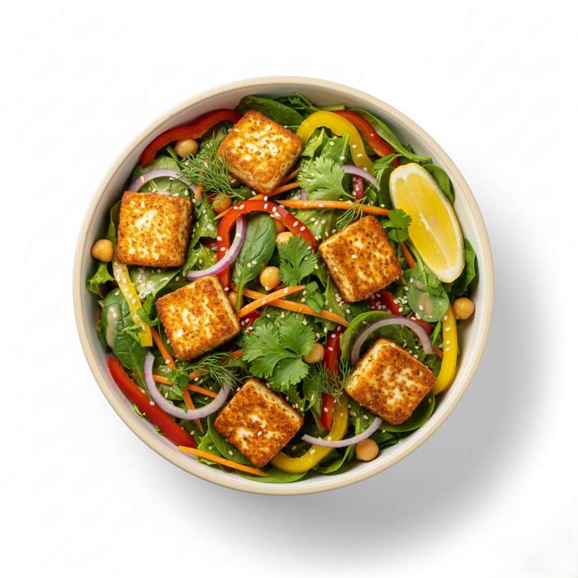 Vegetable salad with fried paneer