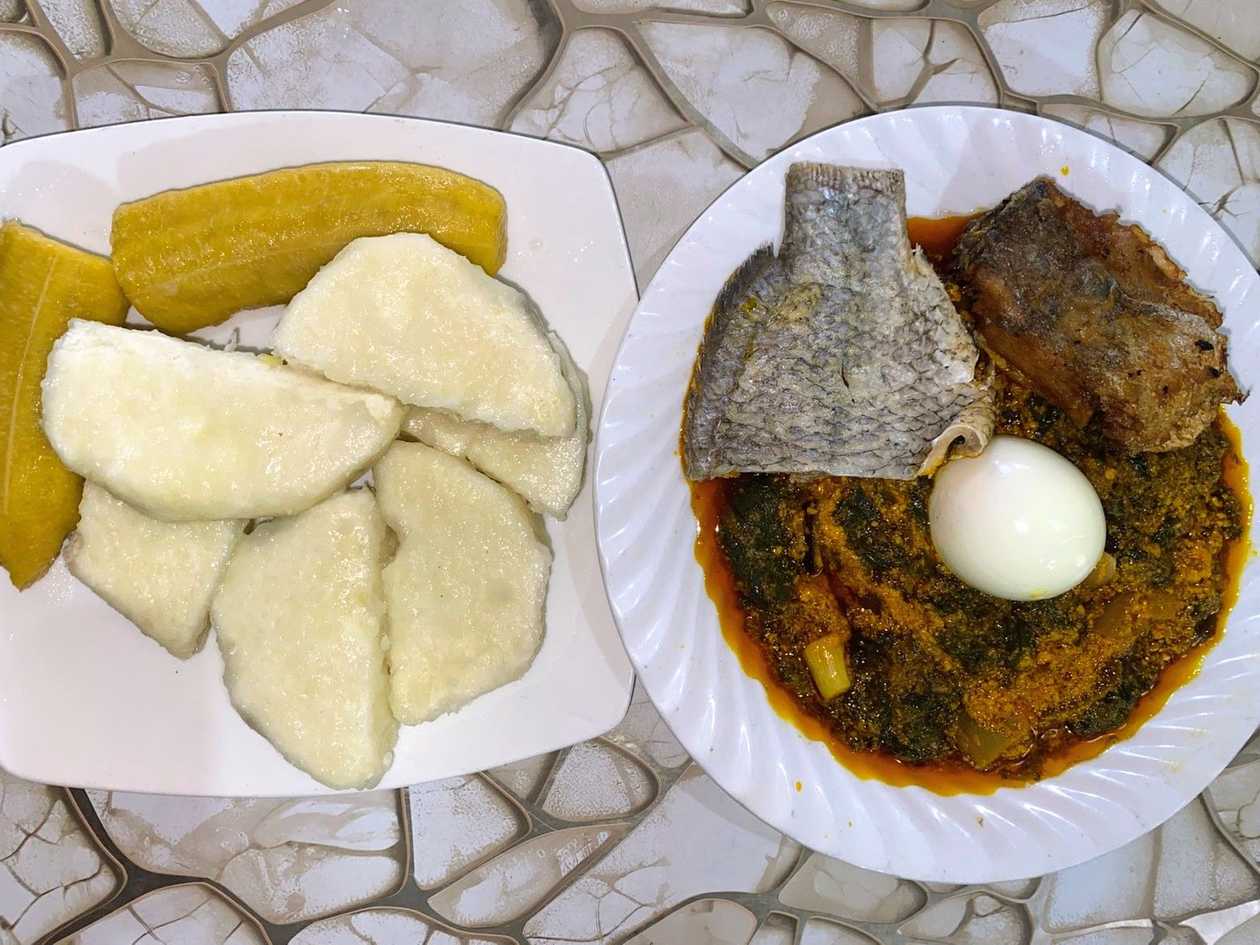 Yam or Plantain with Kontomire Stew