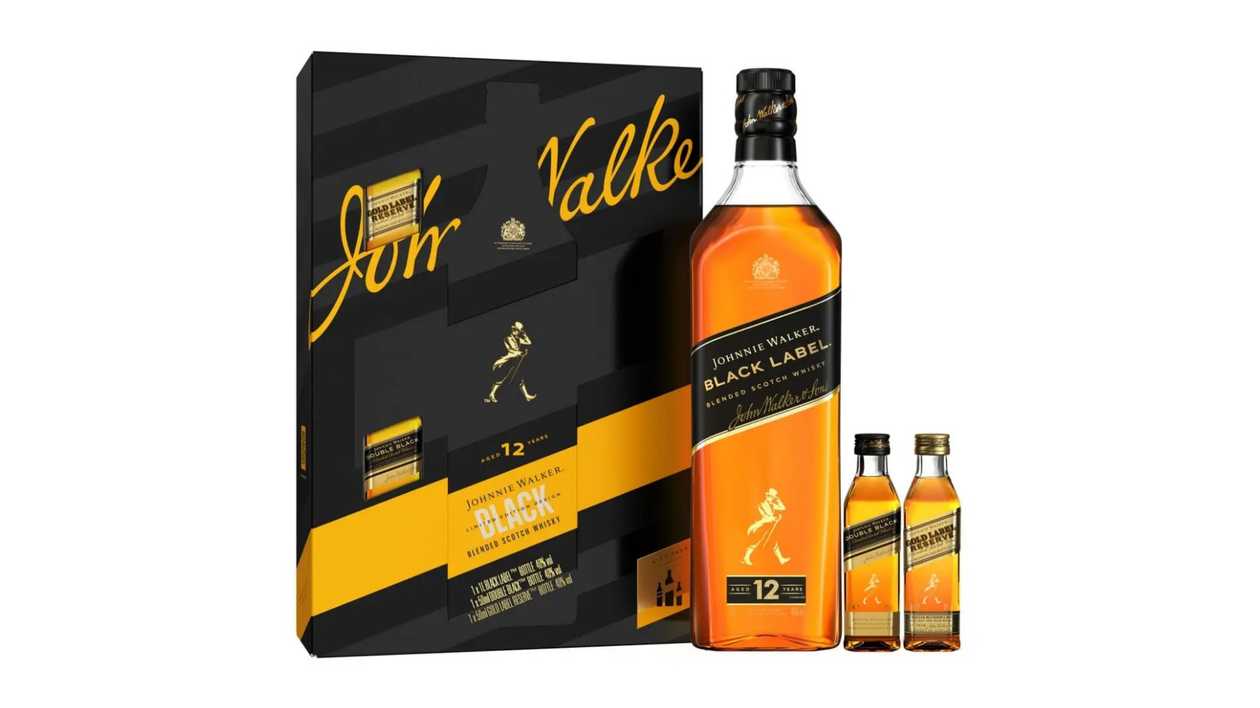Johnnie Walker Black w/2 Miniatures, 75cl, 2x 5cl