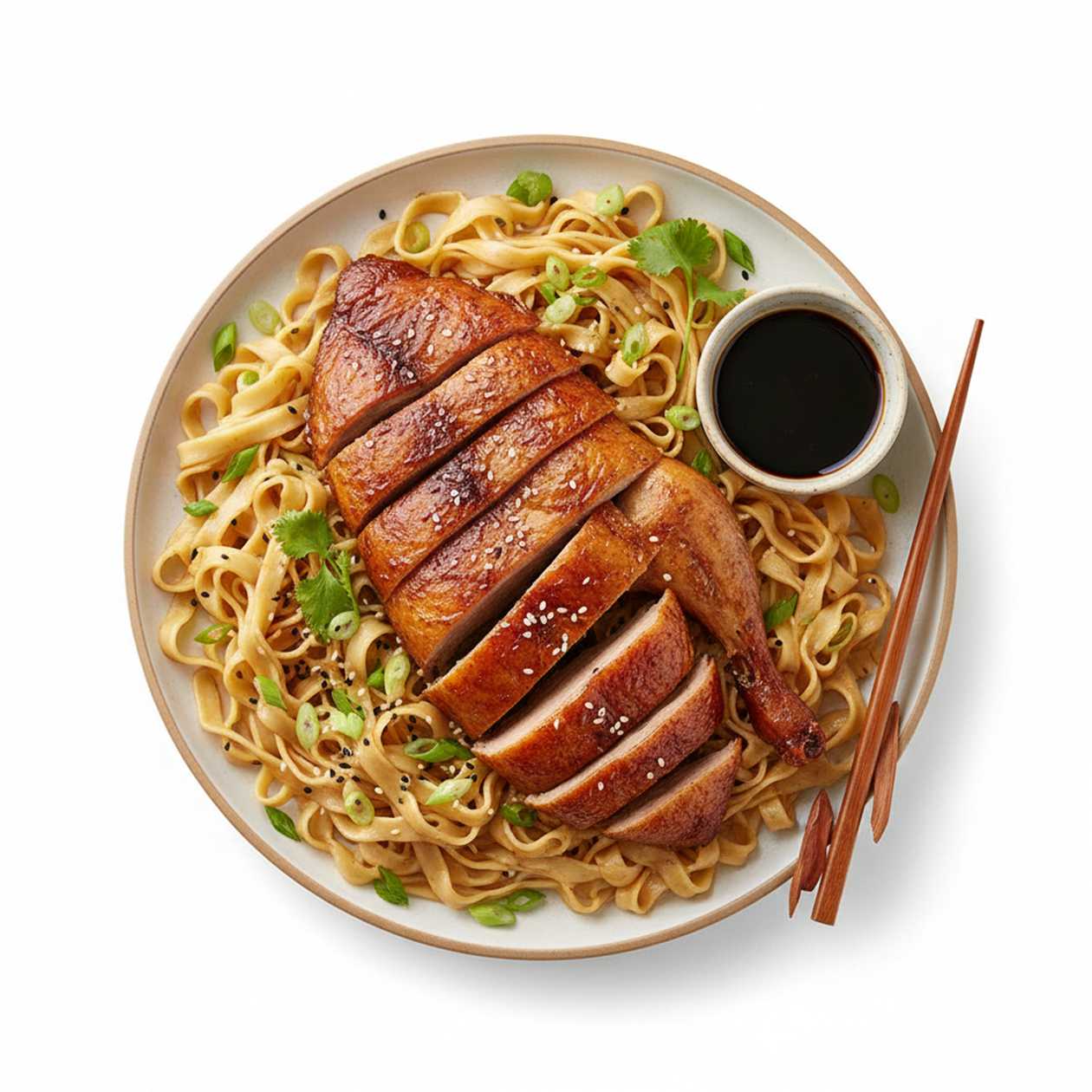 Crispy and fragant duck with noodles