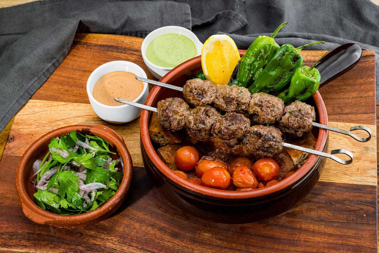 Terracotta Pot and two Lamb Kofta Skewers