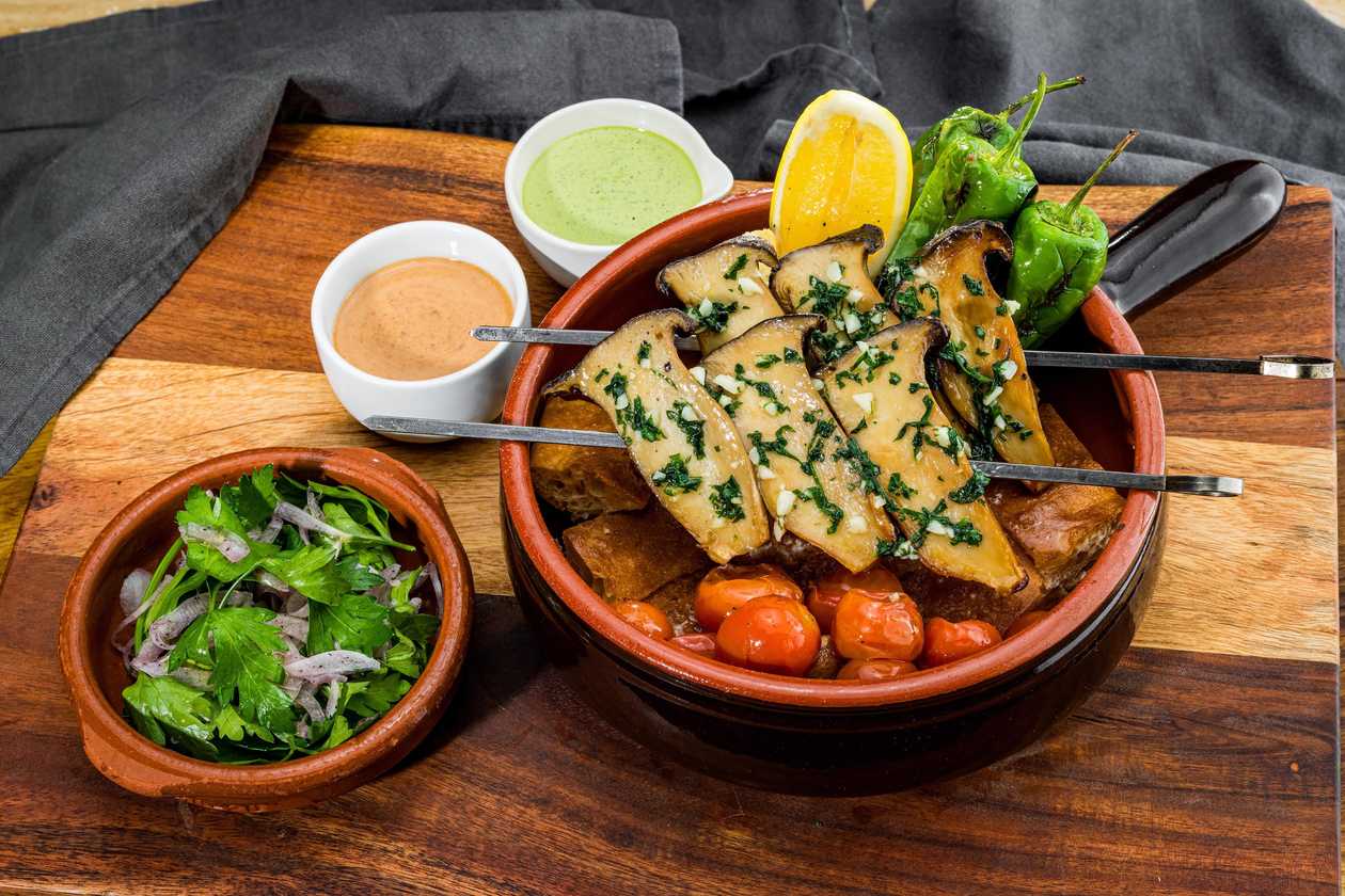 Terracotta Pot and two King Oyster Mushroom Skewers