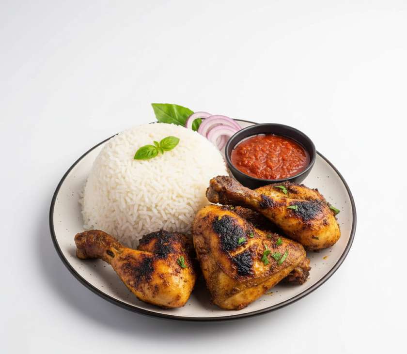 Plain rice with grilled chicken