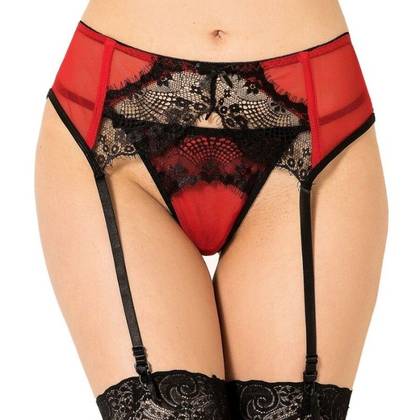 QUEEN Black & Red Lace Thong and Suspender Belt 22356, Size L/XL