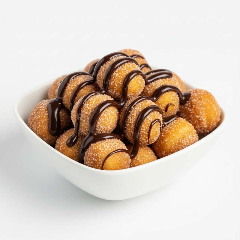 Smažené mini koblížky (250g), se skořicovým cukrem a čokoládou