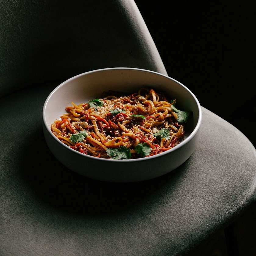 Udon Noodles with Stir-fried Vegetables and Aromatic Oil