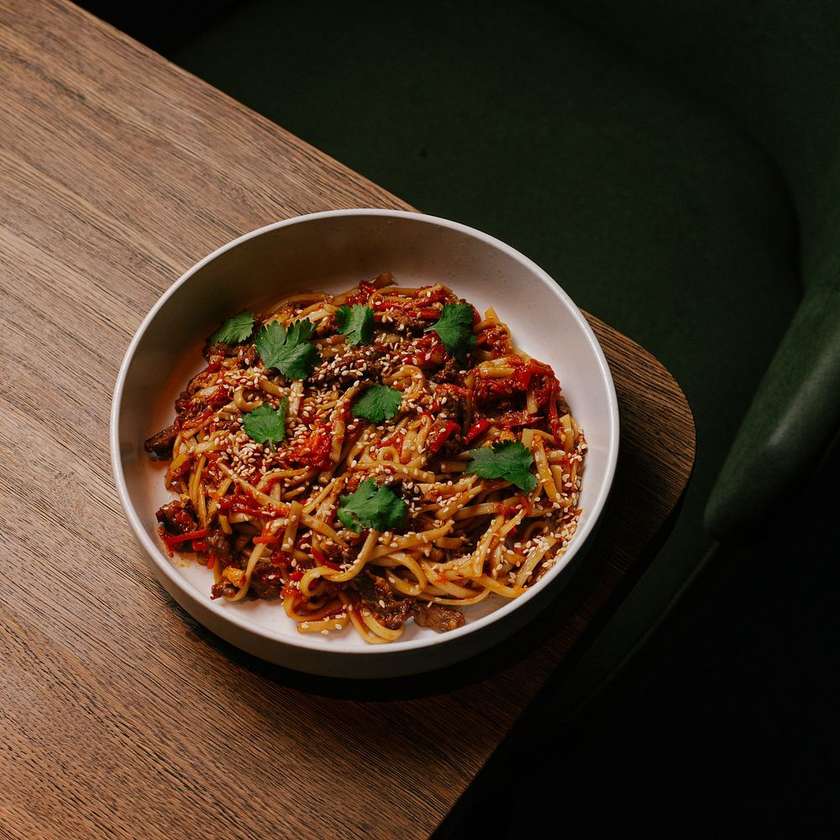 Udon Noodles with Teriyaki Veal