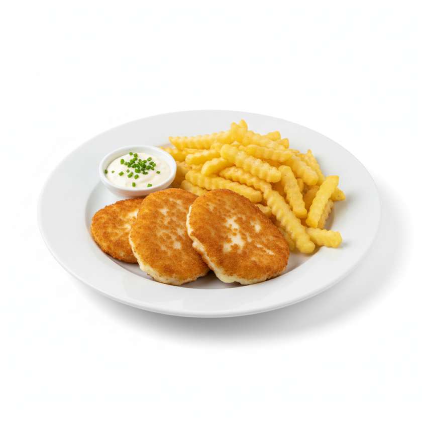 Smažené tvarůžky, hranolky, tatarka