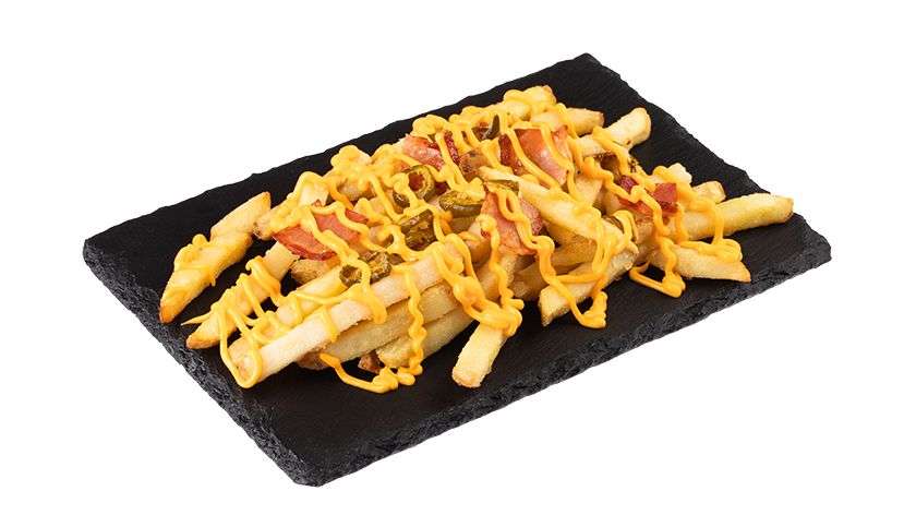 French Fries With Bacon, Jalapenos and Cheddar Sauce