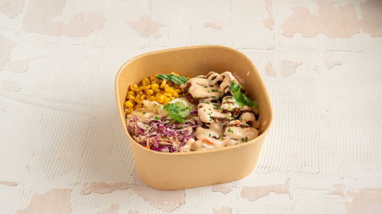 Crispy Prawns Bowl With Rice, Sweet Corn & Pickled Ginger