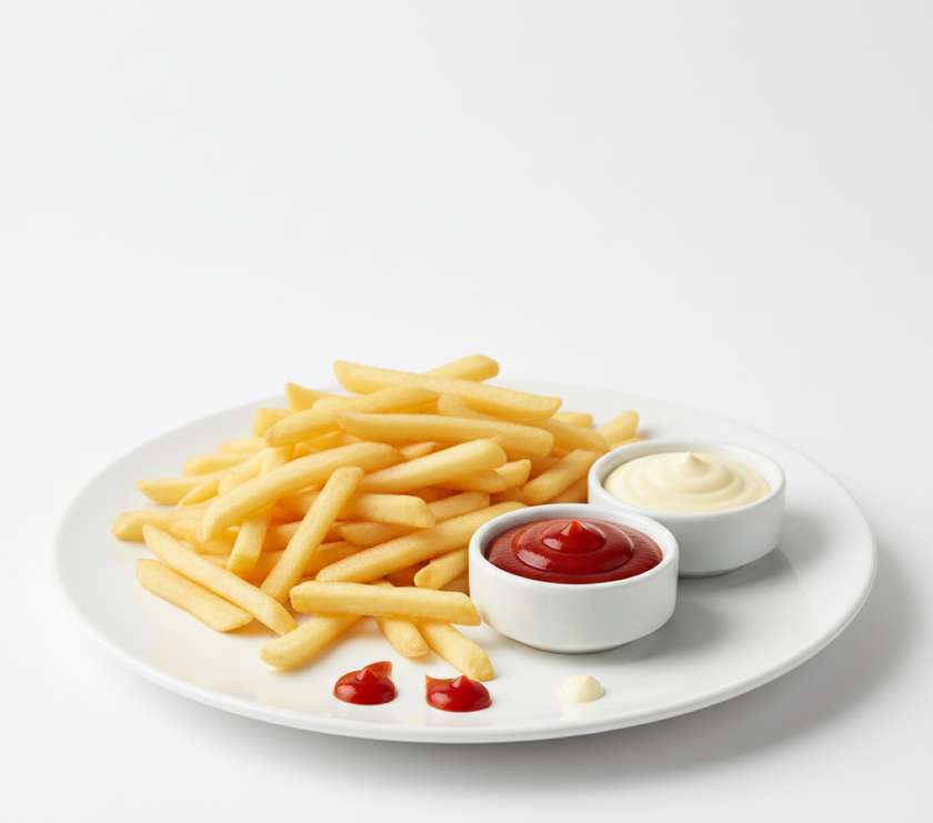 Portion French Fries with Ketchup and Mayonnaise