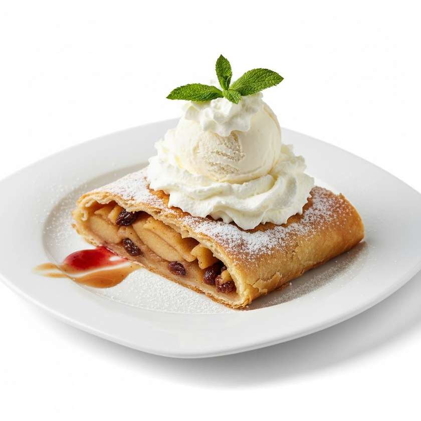 Apple Strudel With Ice Cream And Whipped Cream