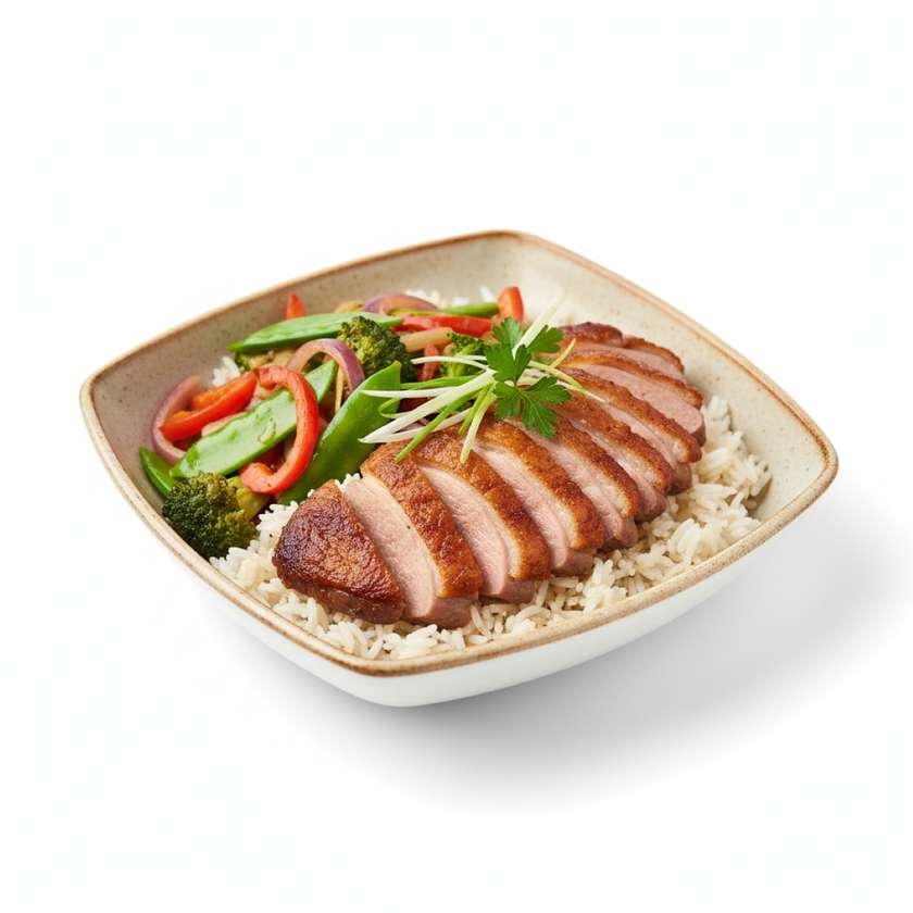 Crispy Duck with Stir-fried Vegetables and Rice