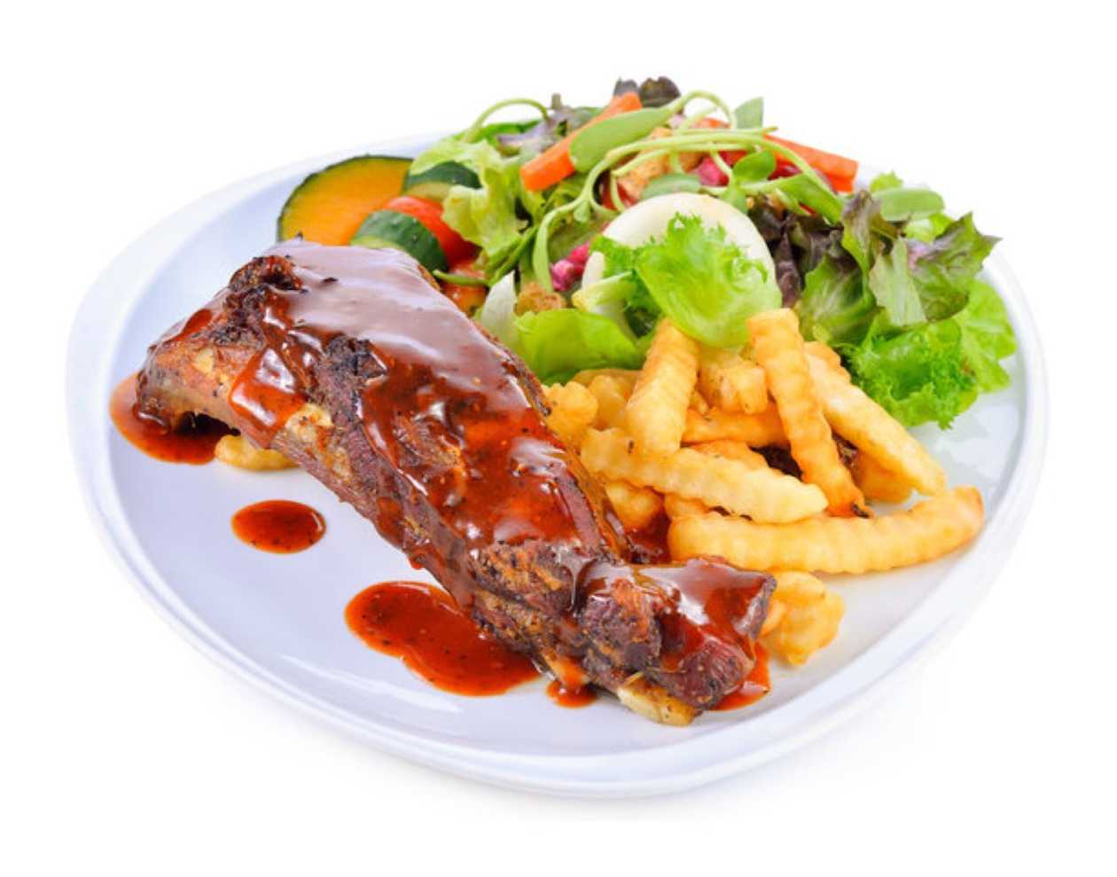 Pork Ribs in Bbq Sauce with French Fries & Salad