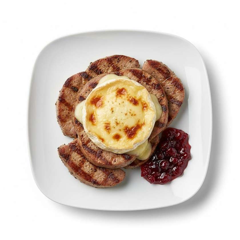 Grilled Pork Neck With Camembert And Cranberry Jam