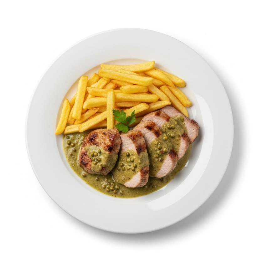 Grilled Pork Neck On Green Pepper With Fries