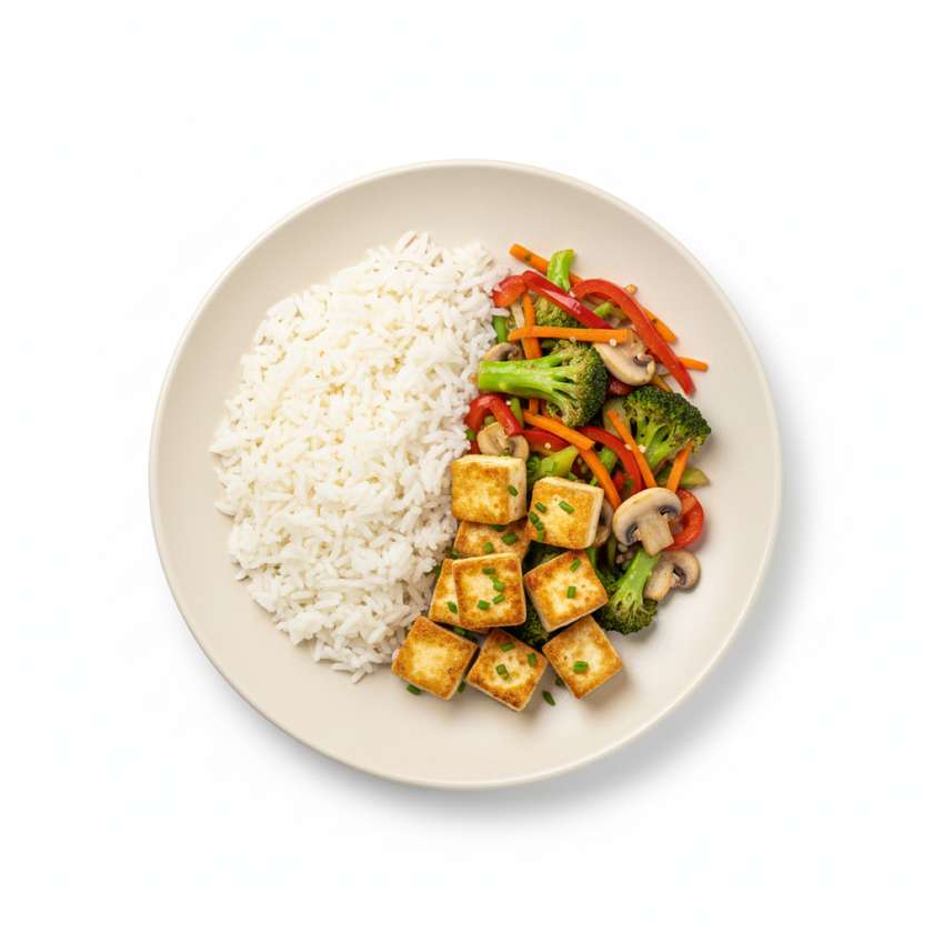 Fried Tofu with Vegetables and Rice