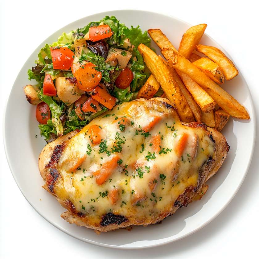 Chicken fillet steak baked with fermented cheese