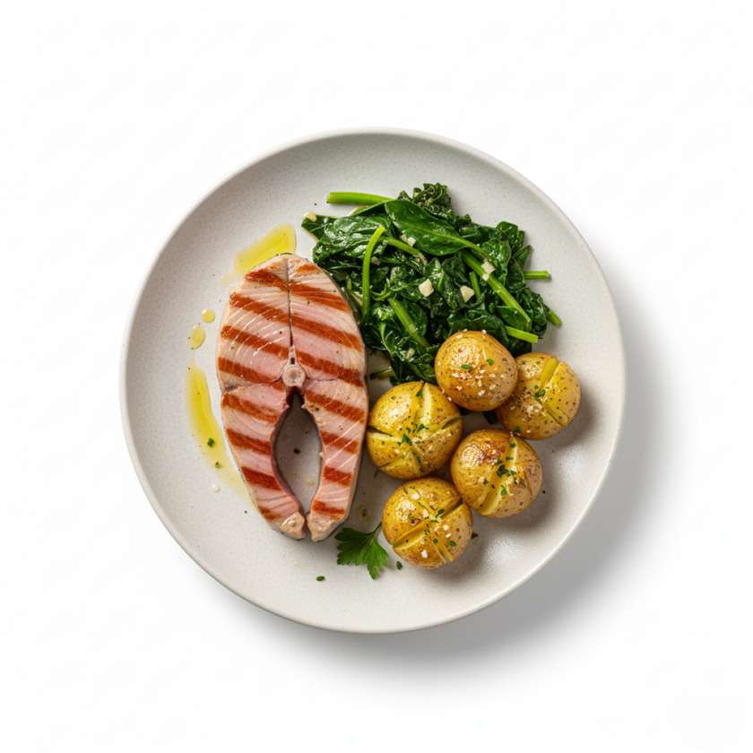 Tuna with Smashed Potatoes and Vegetables