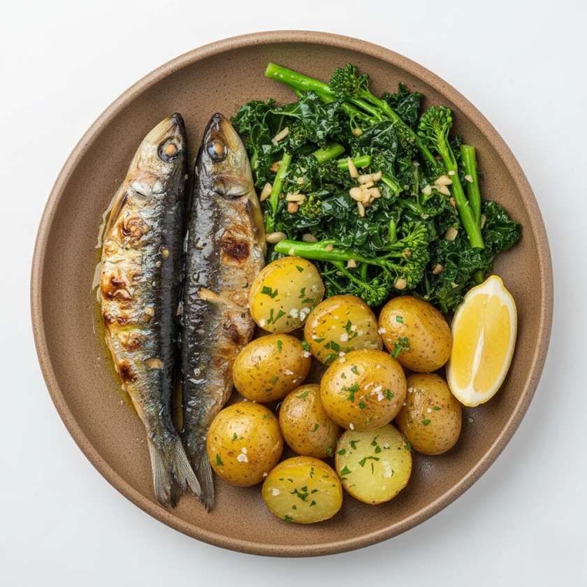 Sardine with Smashed Potatoes and Vegetables